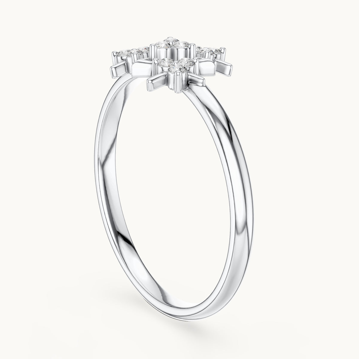 Round lab-grown diamond triangle cluster ring in white gold, 0.072 CT TW, view 1
