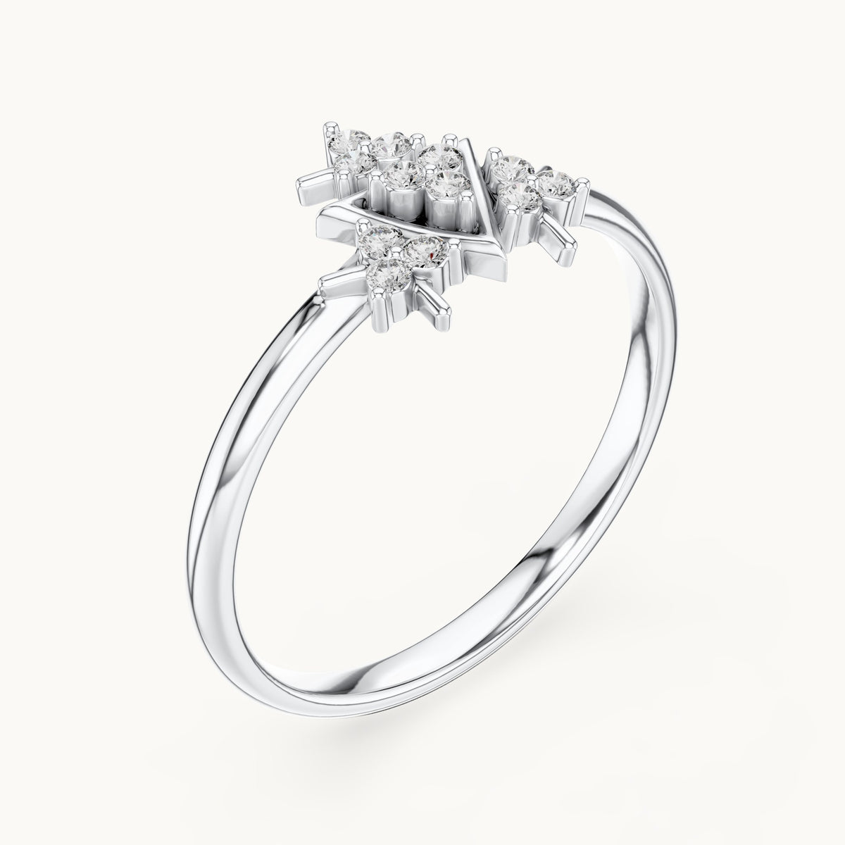 Round lab-grown diamond triangle cluster ring in white gold, 0.072 CT TW, view 2