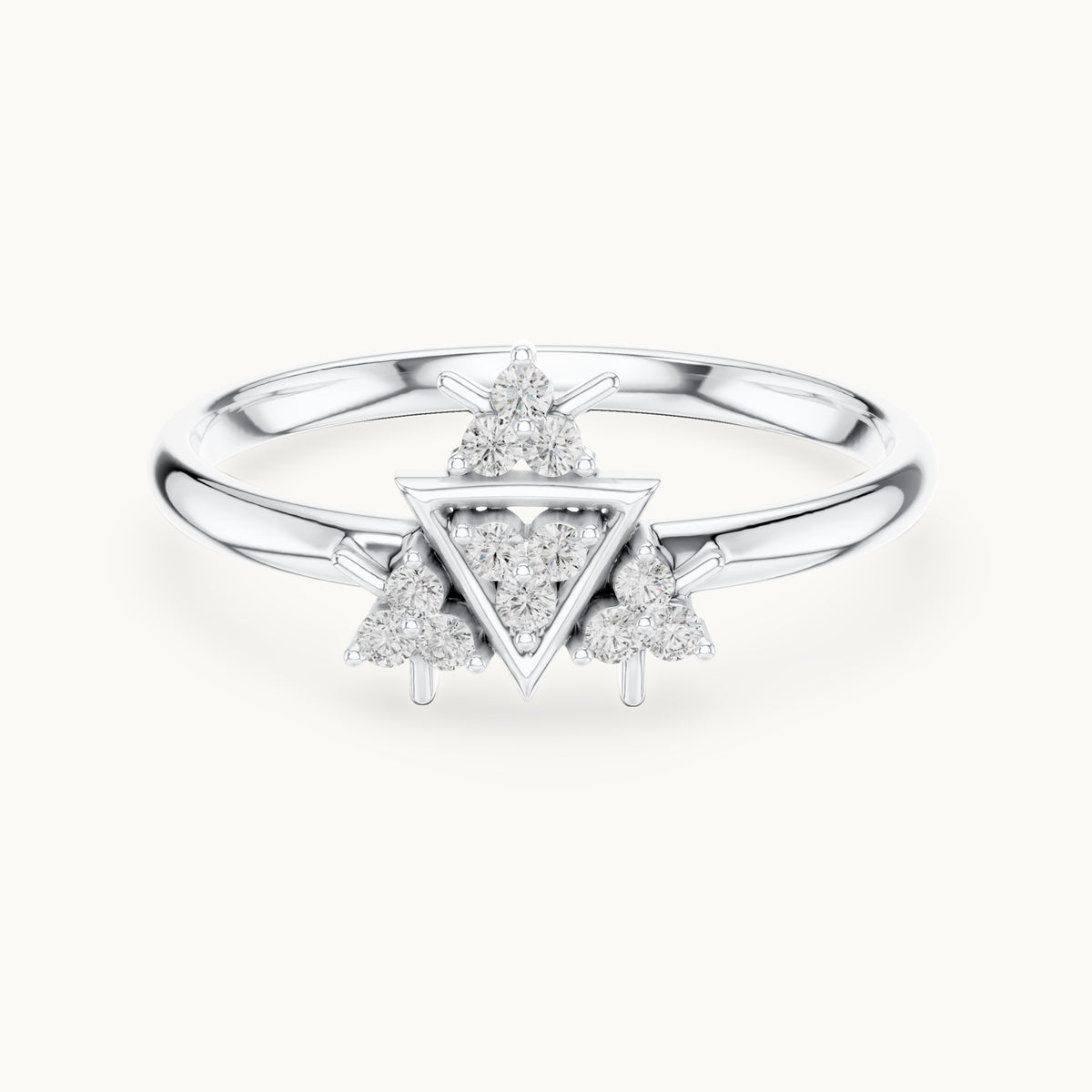 Round lab-grown diamond triangle cluster ring in white gold, 0.072 CT TW, view 4