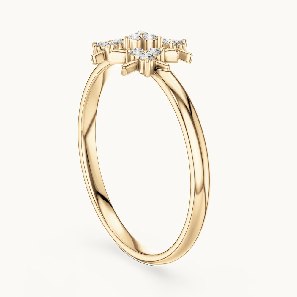 Round lab-grown diamond triangle cluster ring in yellow gold, 0.072 CT TW, view 1
