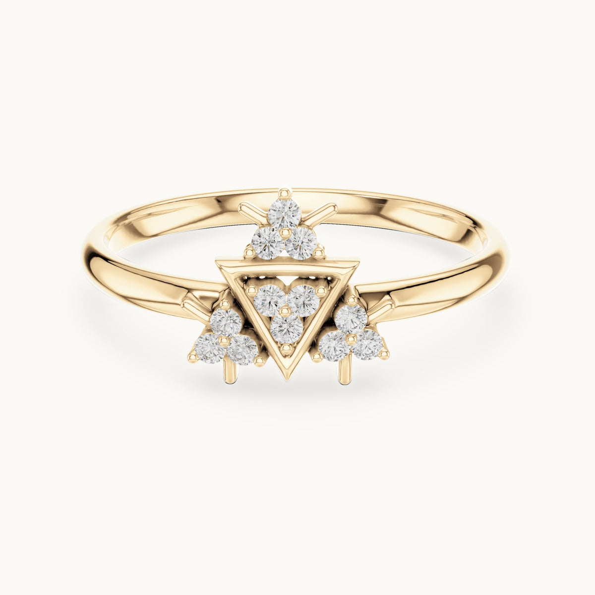 Round lab-grown diamond triangle cluster ring in yellow gold, 0.072 CT TW, view 4