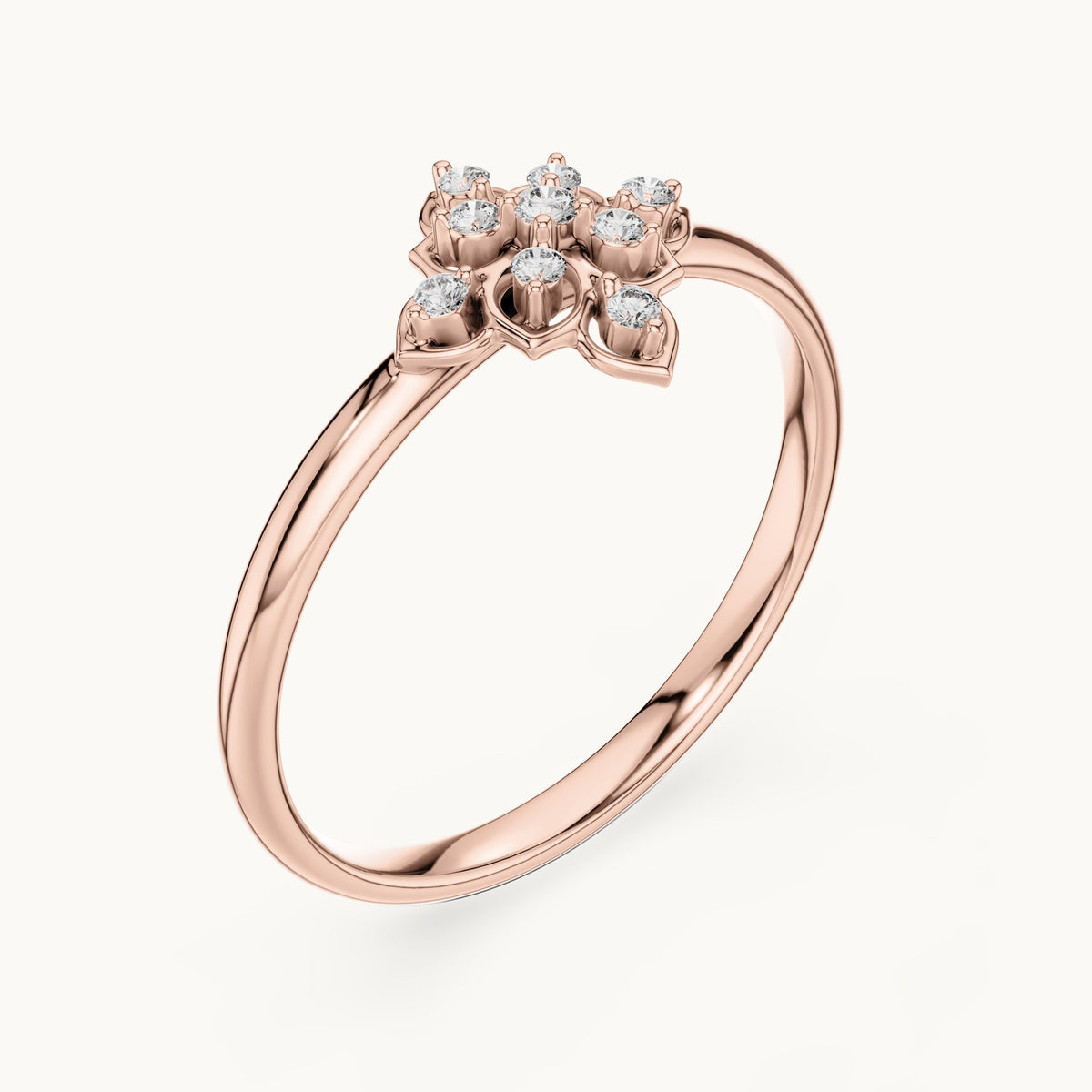 Round lab-grown diamond flower medallion ring in rose gold, 0.048 CT TW, view 2