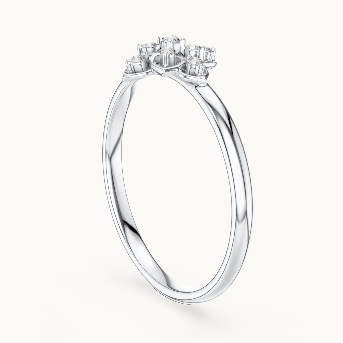 Round lab-grown diamond flower medallion ring in white gold, 0.048 CT TW, view 1