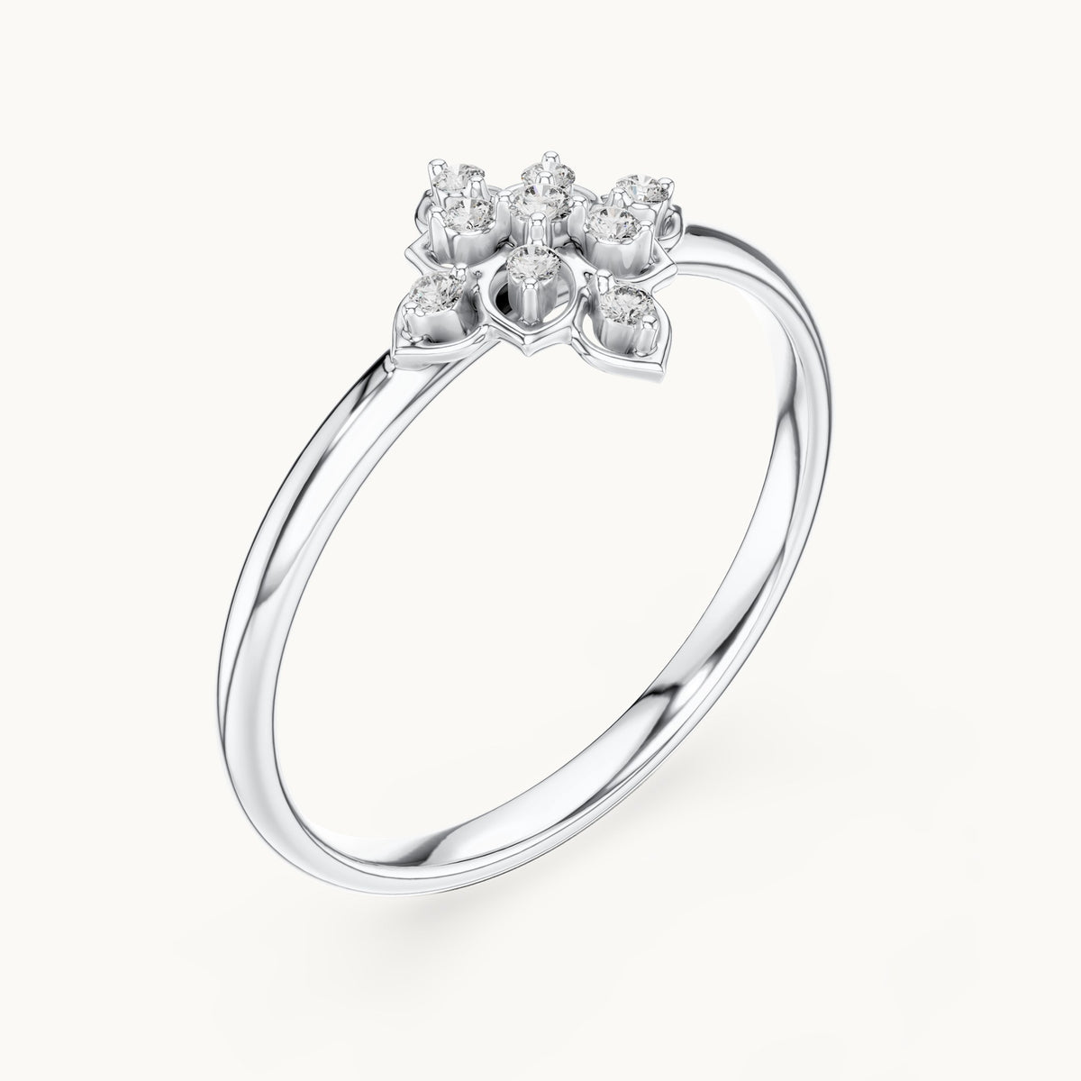 Round lab-grown diamond flower medallion ring in white gold, 0.048 CT TW, view 2