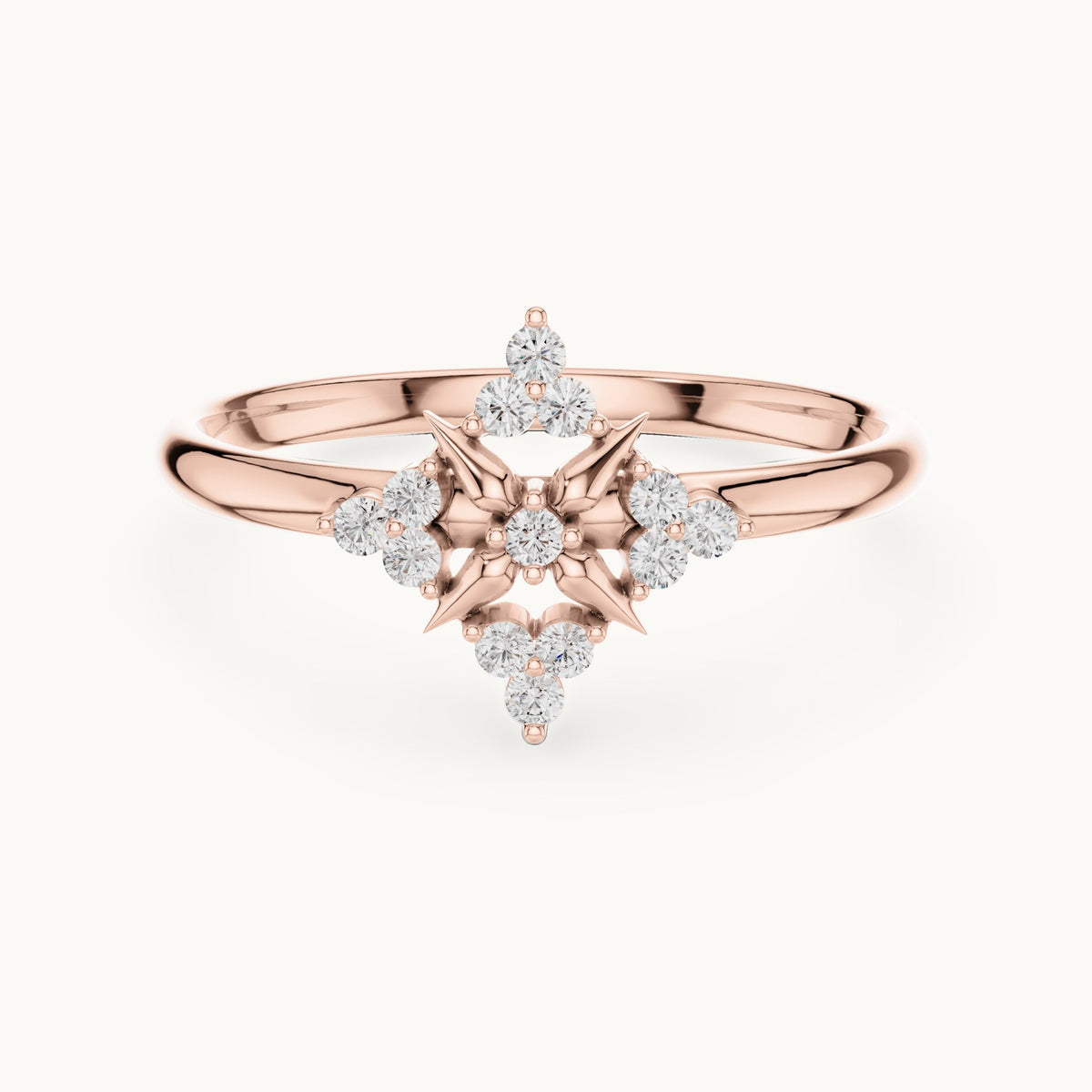 Round lab-grown diamond compass star ring in rose gold, 0.078 CT TW, view 4