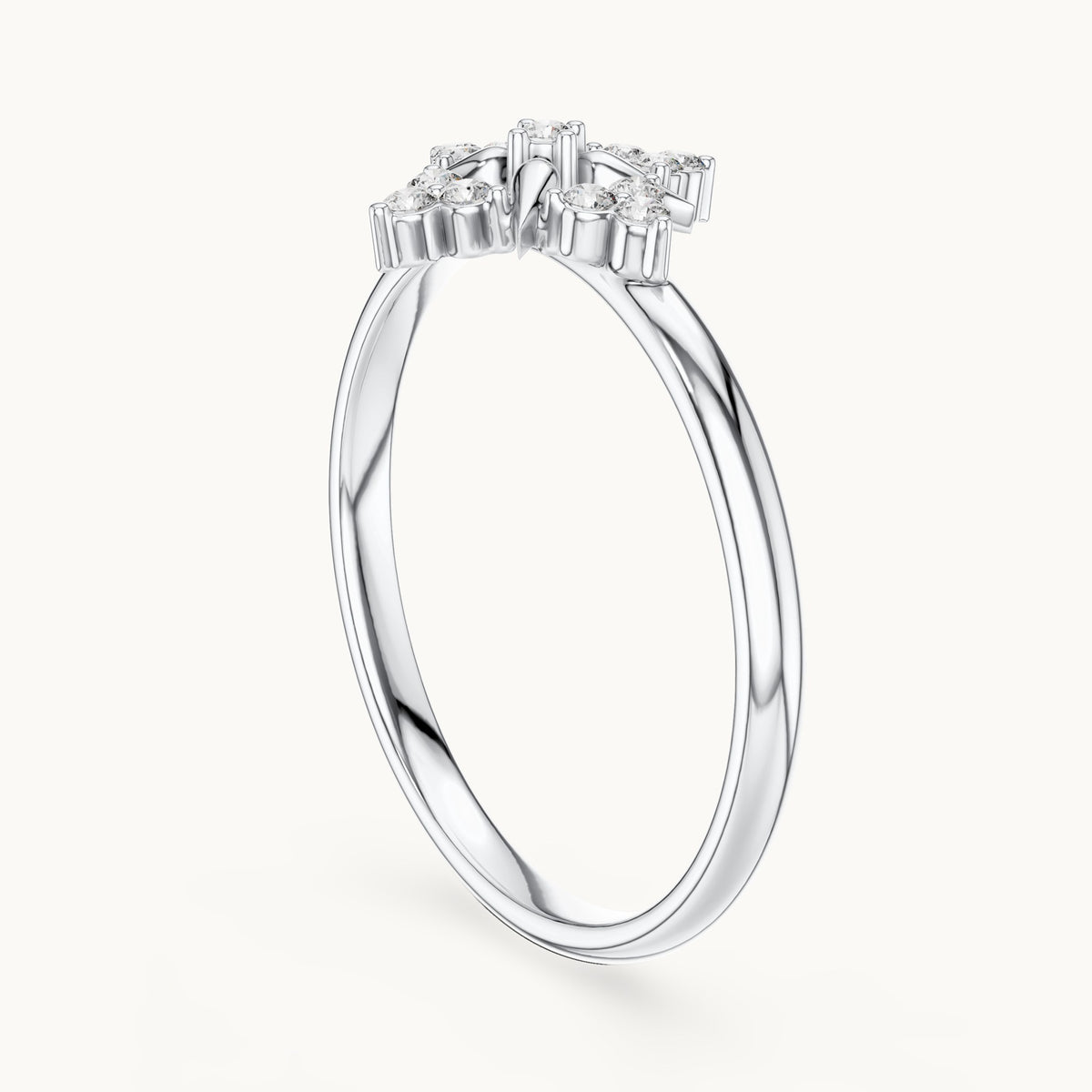 Round lab-grown diamond compass star ring in white gold, 0.078 CT TW, view 1