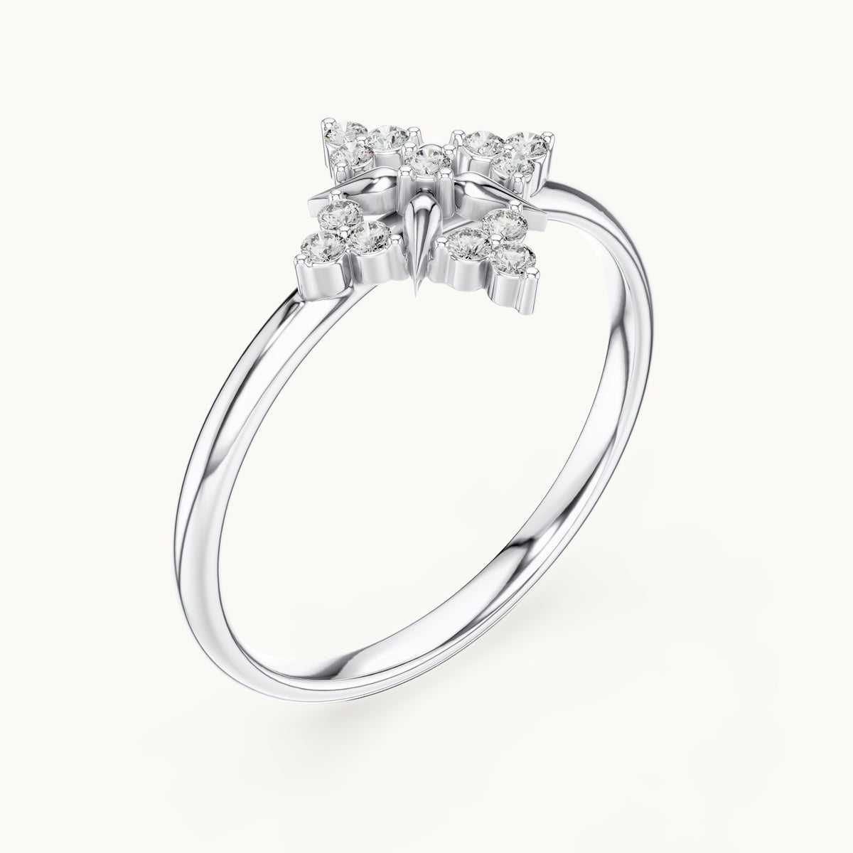 Round lab-grown diamond compass star ring in white gold, 0.078 CT TW, view 2