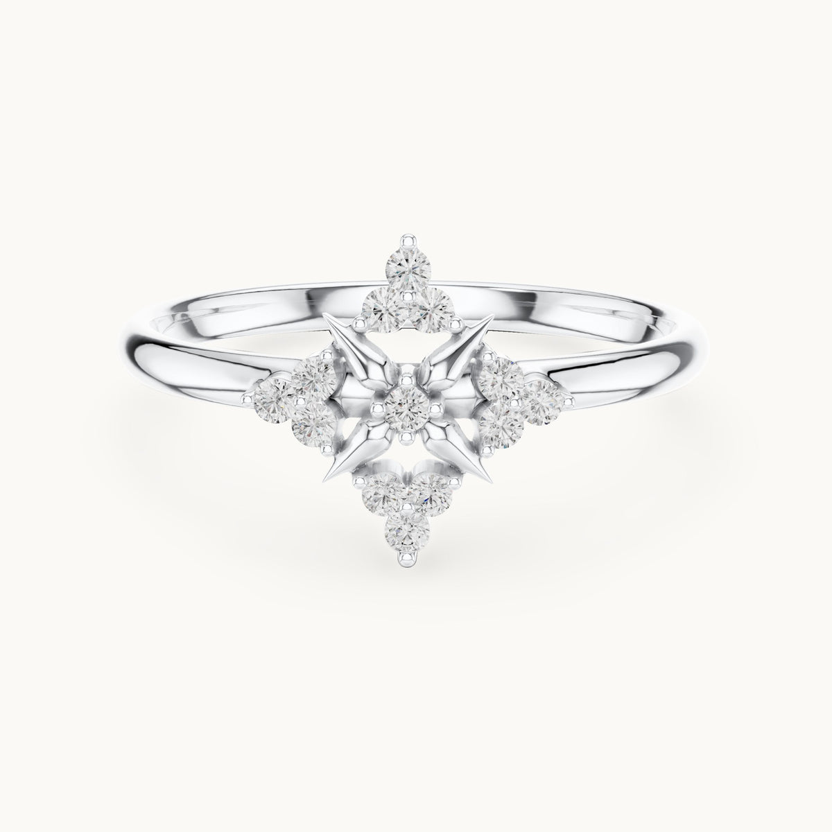 Round lab-grown diamond compass star ring in white gold, 0.078 CT TW, view 4