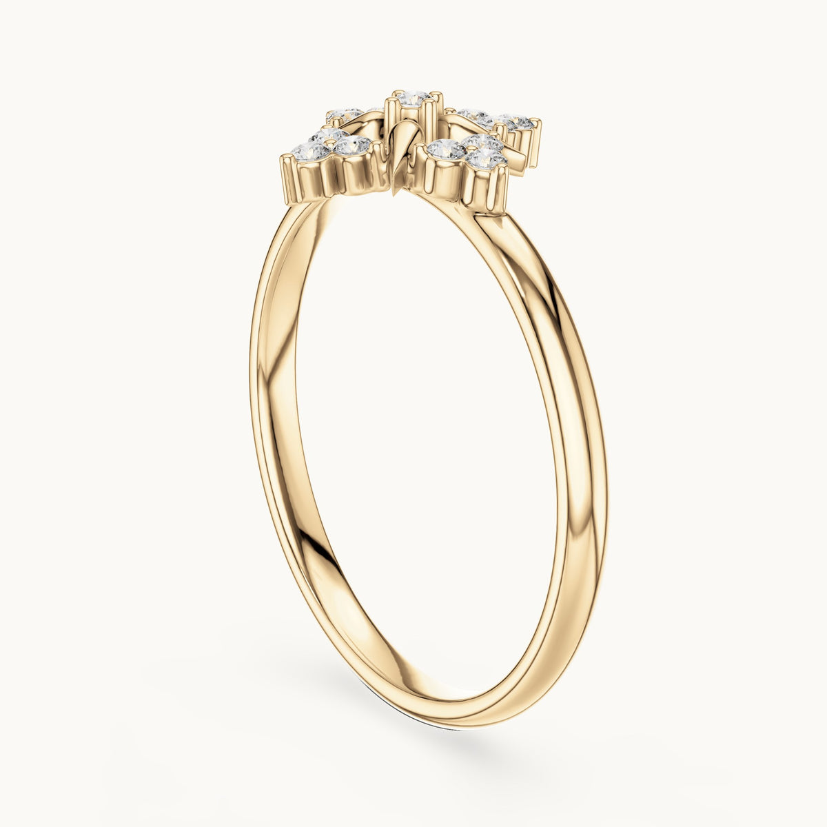 Round lab-grown diamond compass star ring in yellow gold, 0.078 CT TW, view 1