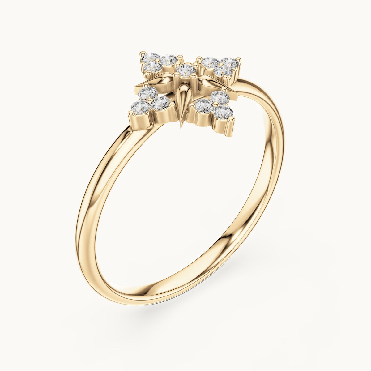 Round lab-grown diamond compass star ring in yellow gold, 0.078 CT TW, view 2