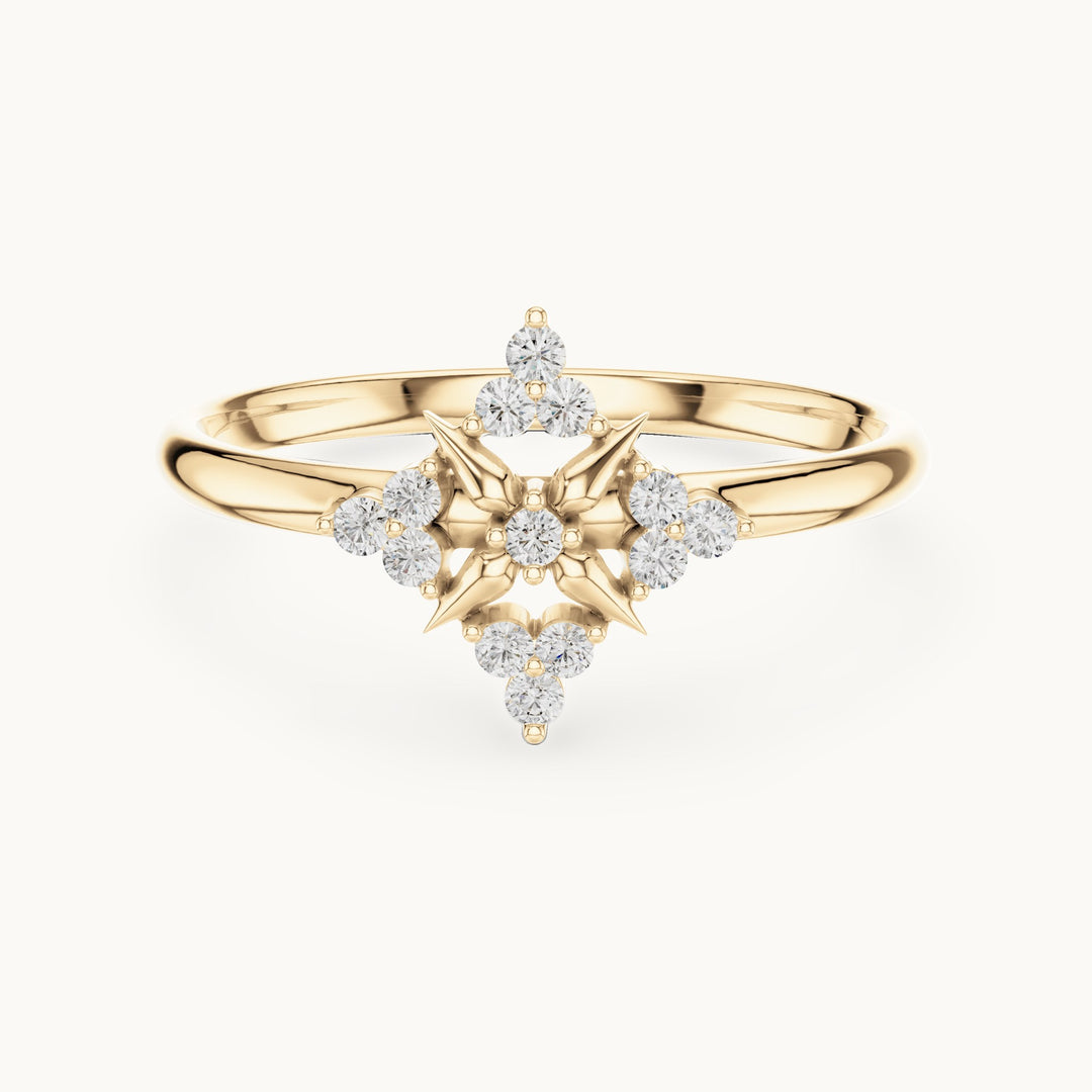 Round lab-grown diamond compass star ring in yellow gold, 0.078 CT TW, view 4
