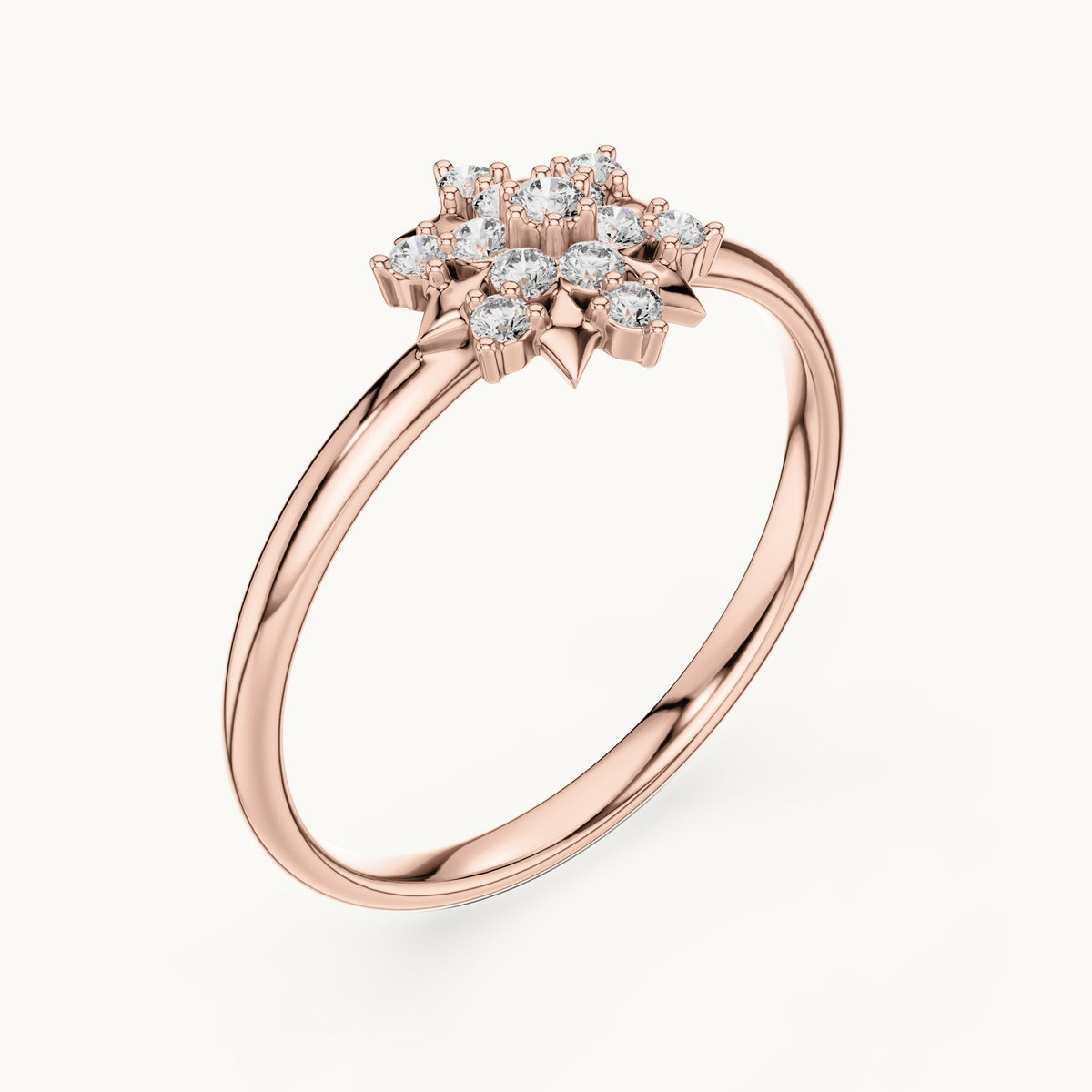Round lab-grown diamond star medallion ring in rose gold, 0.096 CT TW, view 2
