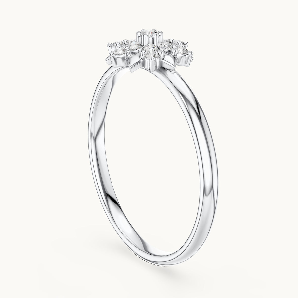 Round lab-grown diamond star medallion ring in white gold, 0.096 CT TW, view 1