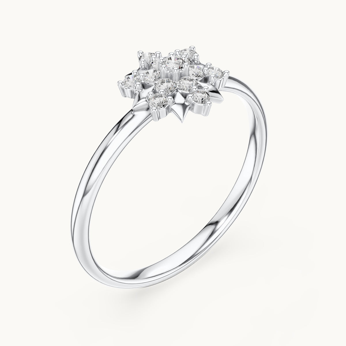 Round lab-grown diamond star medallion ring in white gold, 0.096 CT TW, view 2