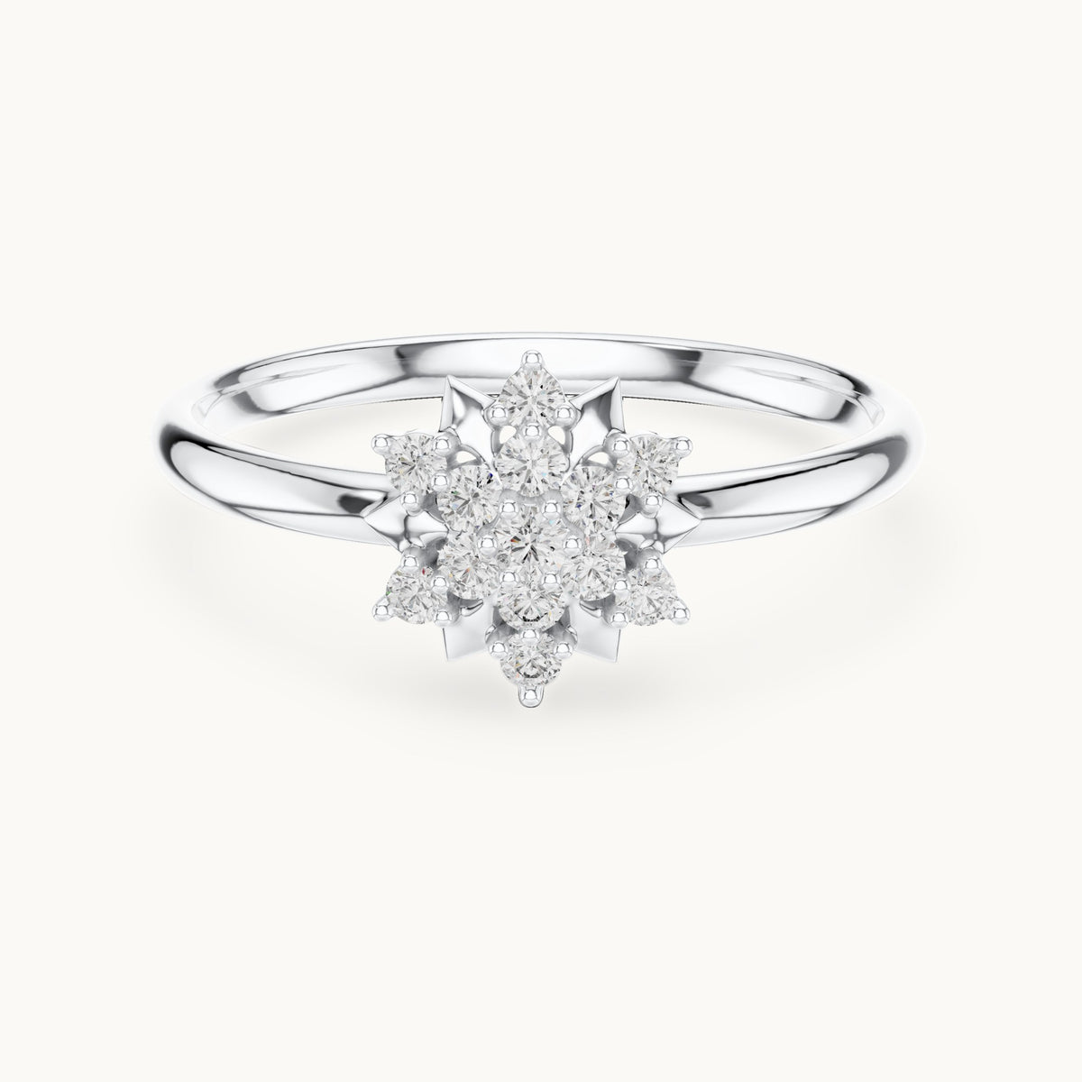 Round lab-grown diamond star medallion ring in white gold, 0.096 CT TW, view 4