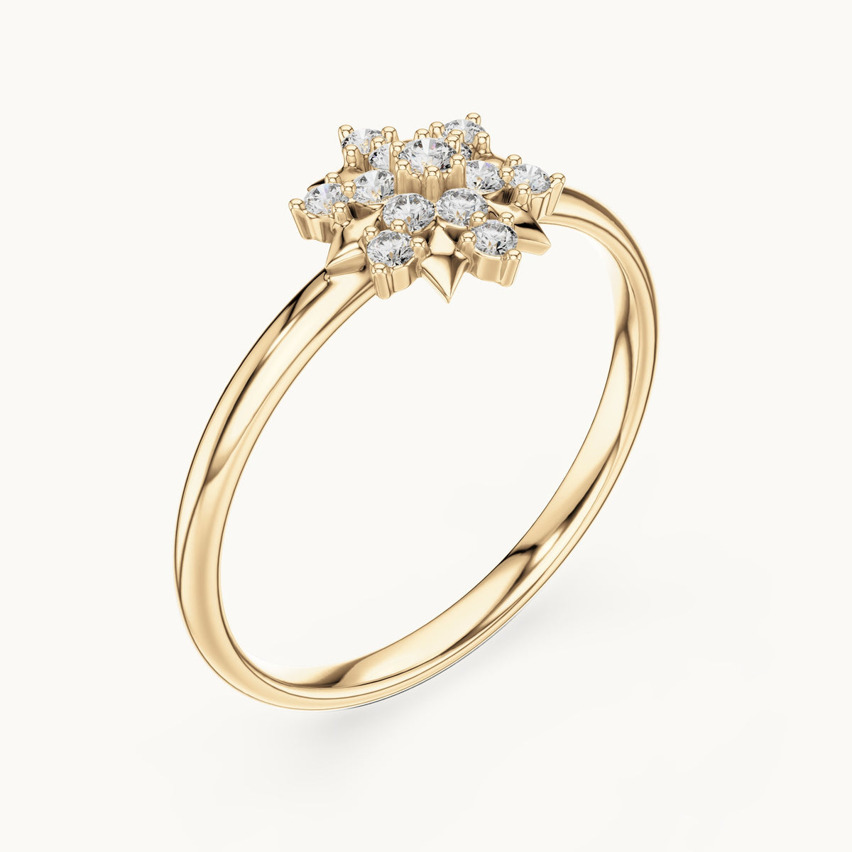 Round lab-grown diamond star medallion ring in yellow gold, 0.096 CT TW, view 2
