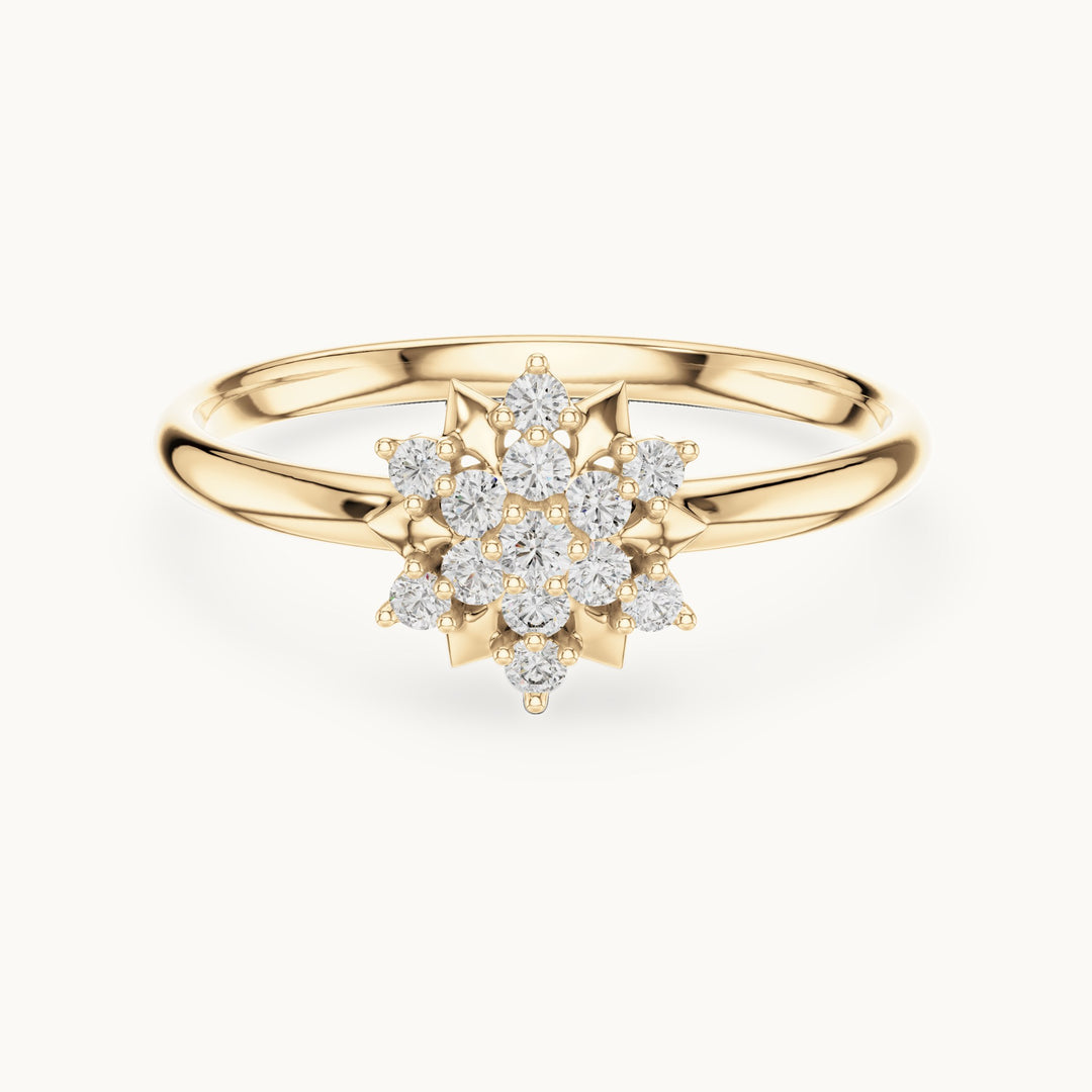Round lab-grown diamond star medallion ring in yellow gold, 0.096 CT TW, view 4