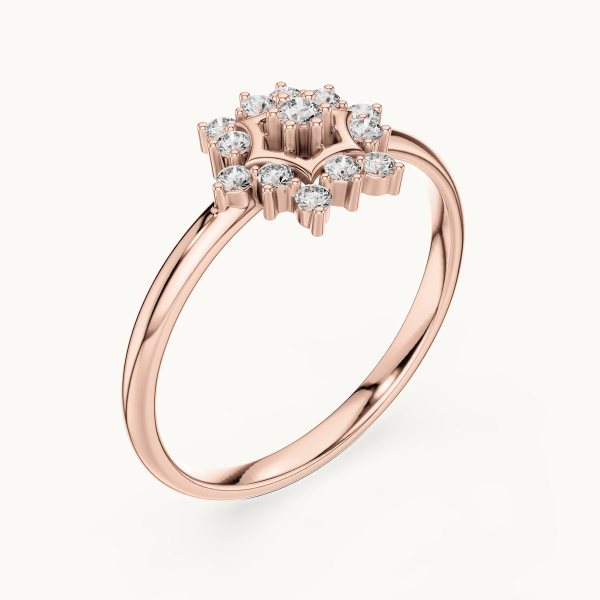 Round lab-grown diamond hexagon star cluster ring in rose gold, 0.111 CT TW, view 2