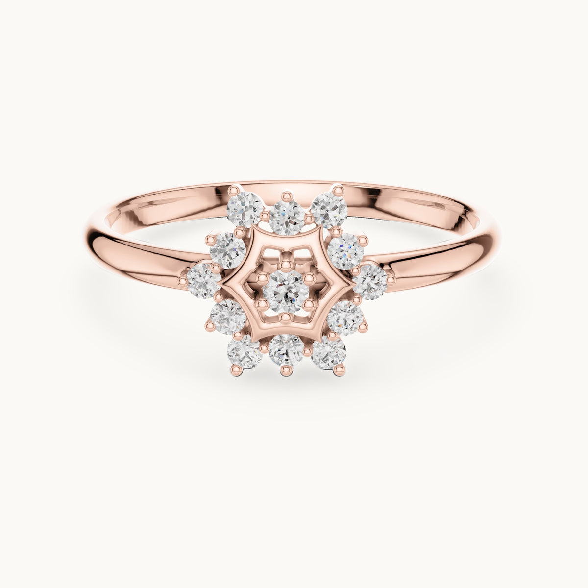 Round lab-grown diamond hexagon star cluster ring in rose gold, 0.111 CT TW, view 4