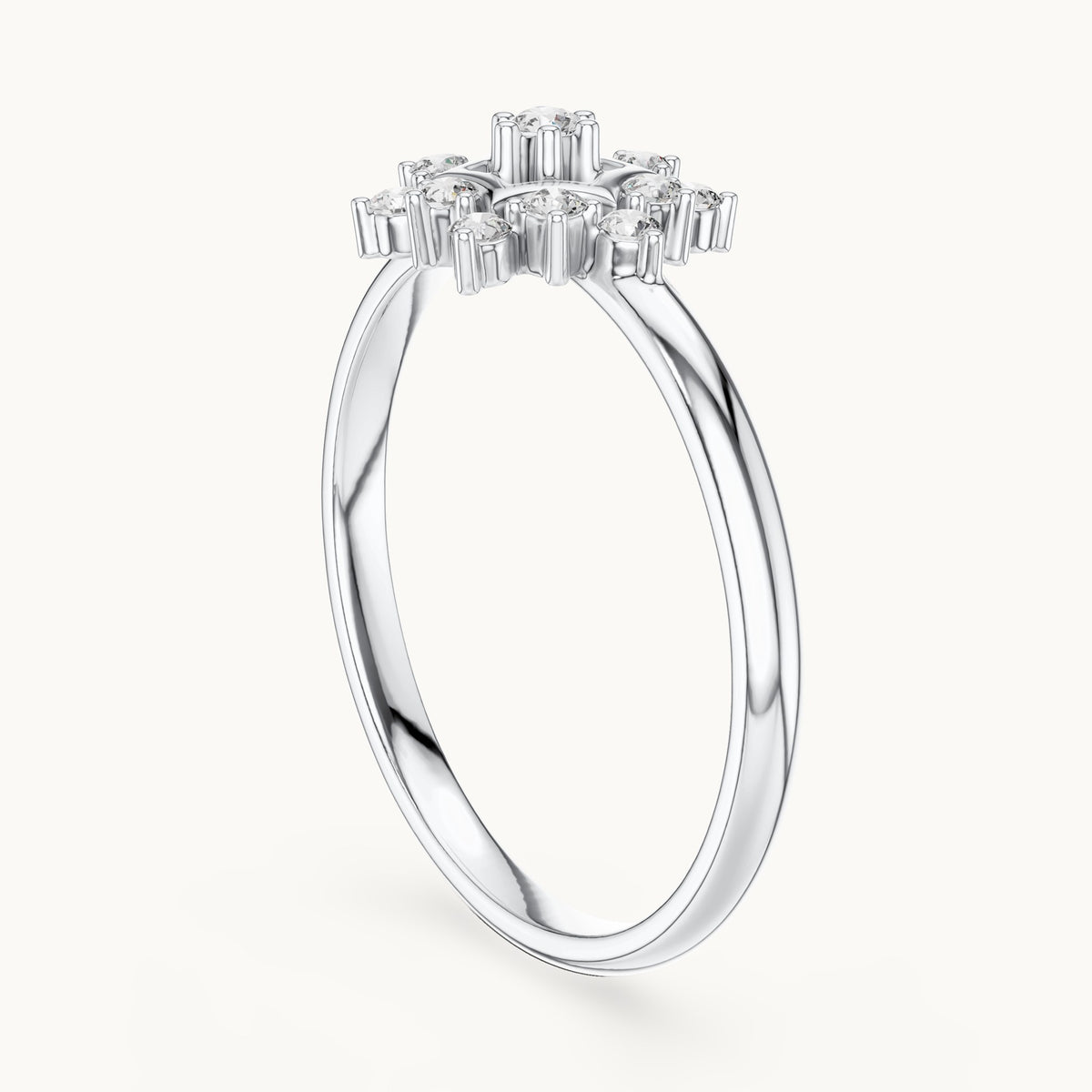 Round lab-grown diamond hexagon star cluster ring in white gold, 0.111 CT TW, view 1