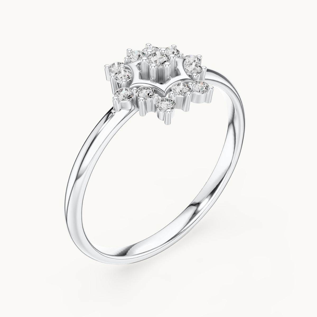Round lab-grown diamond hexagon star cluster ring in white gold, 0.111 CT TW, view 2