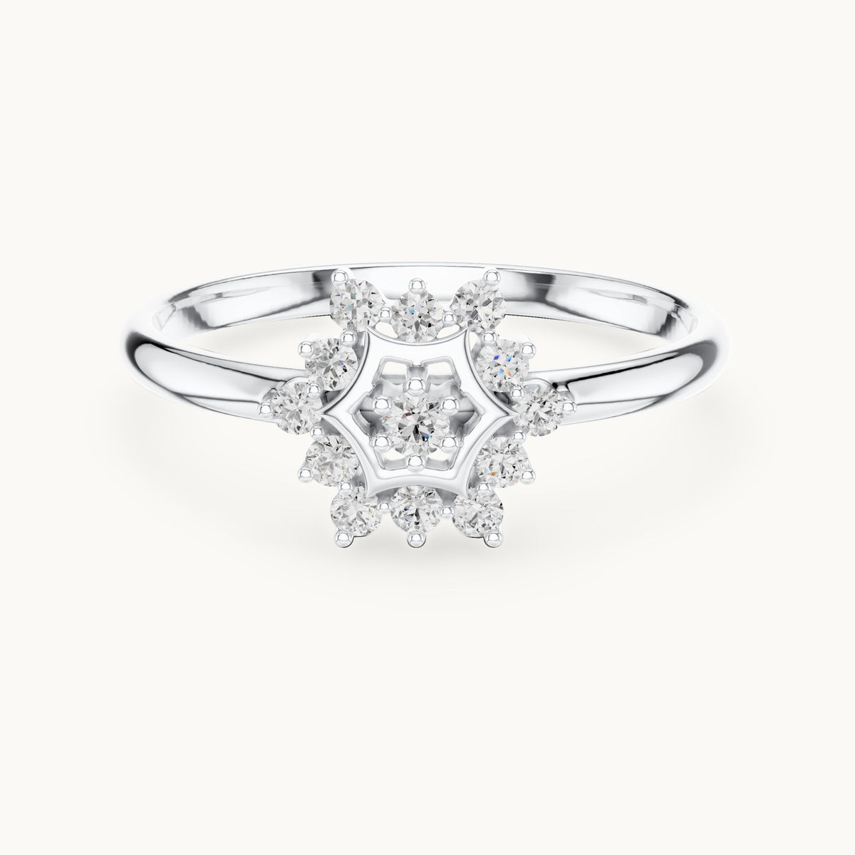 Round lab-grown diamond hexagon star cluster ring in white gold, 0.111 CT TW, view 4