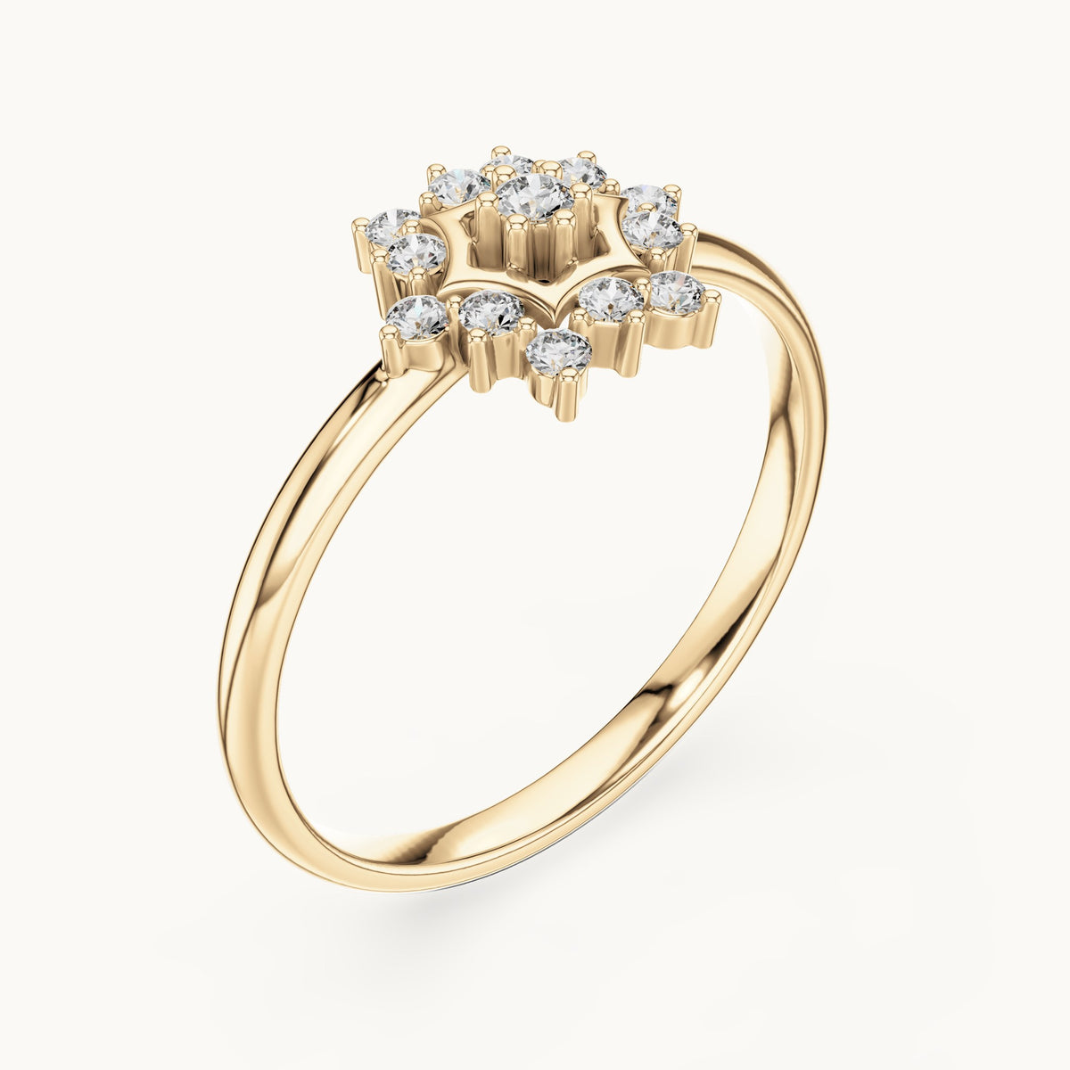 Round lab-grown diamond hexagon star cluster ring in yellow gold, 0.111 CT TW, view 2