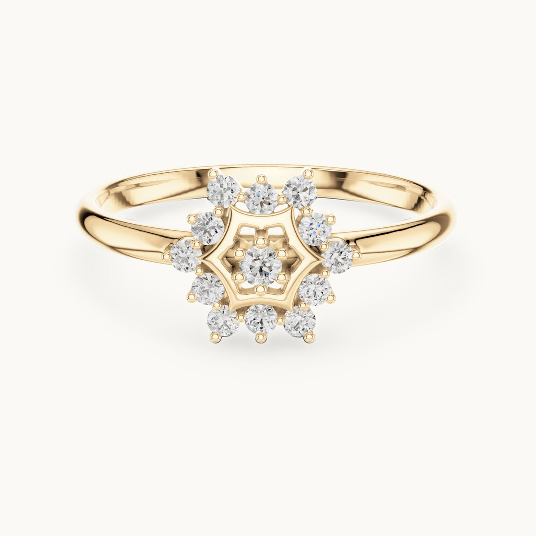 Round lab-grown diamond hexagon star cluster ring in yellow gold, 0.111 CT TW, view 4