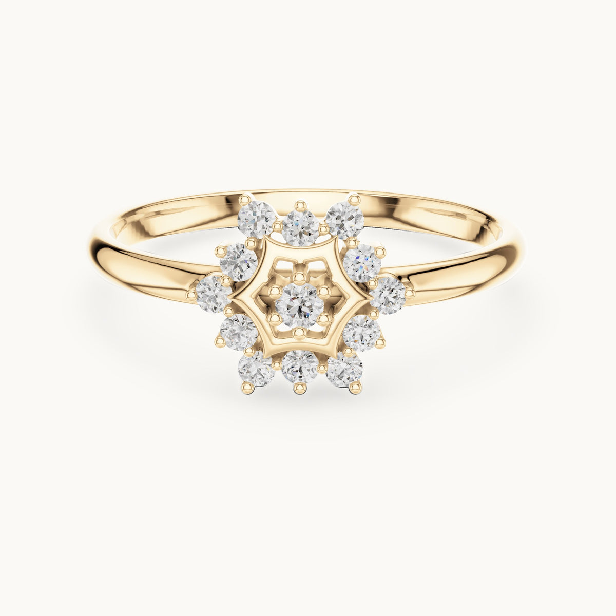 Round lab-grown diamond hexagon star cluster ring in yellow gold, 0.111 CT TW, view 4
