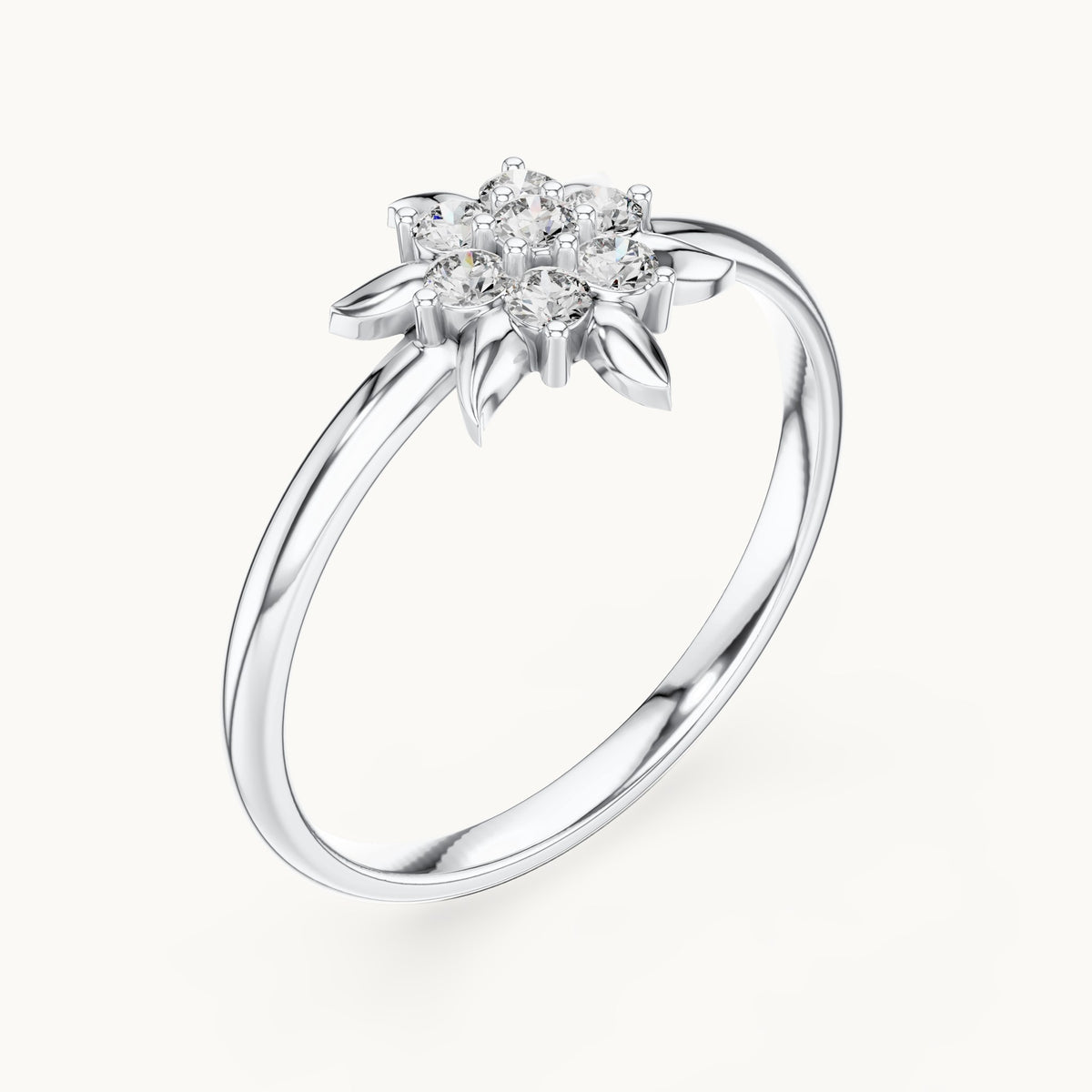 Round lab-grown diamond seven-stone star ring in white gold, 0.126 CT TW, view 2