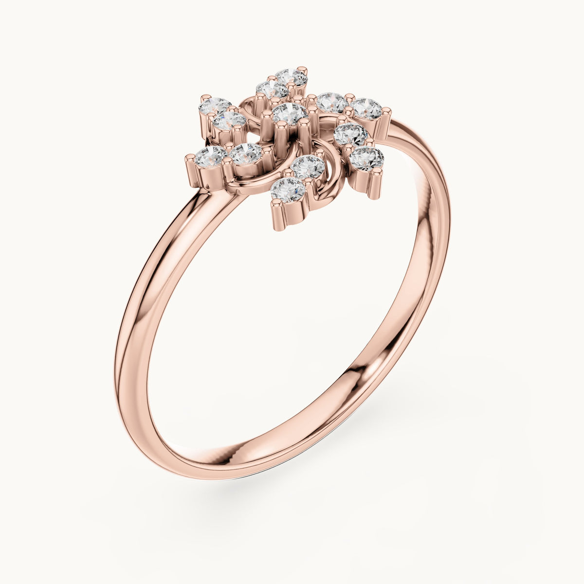 Round lab-grown diamond spiral pinwheel ring in rose gold, 0.106 CT TW, view 2