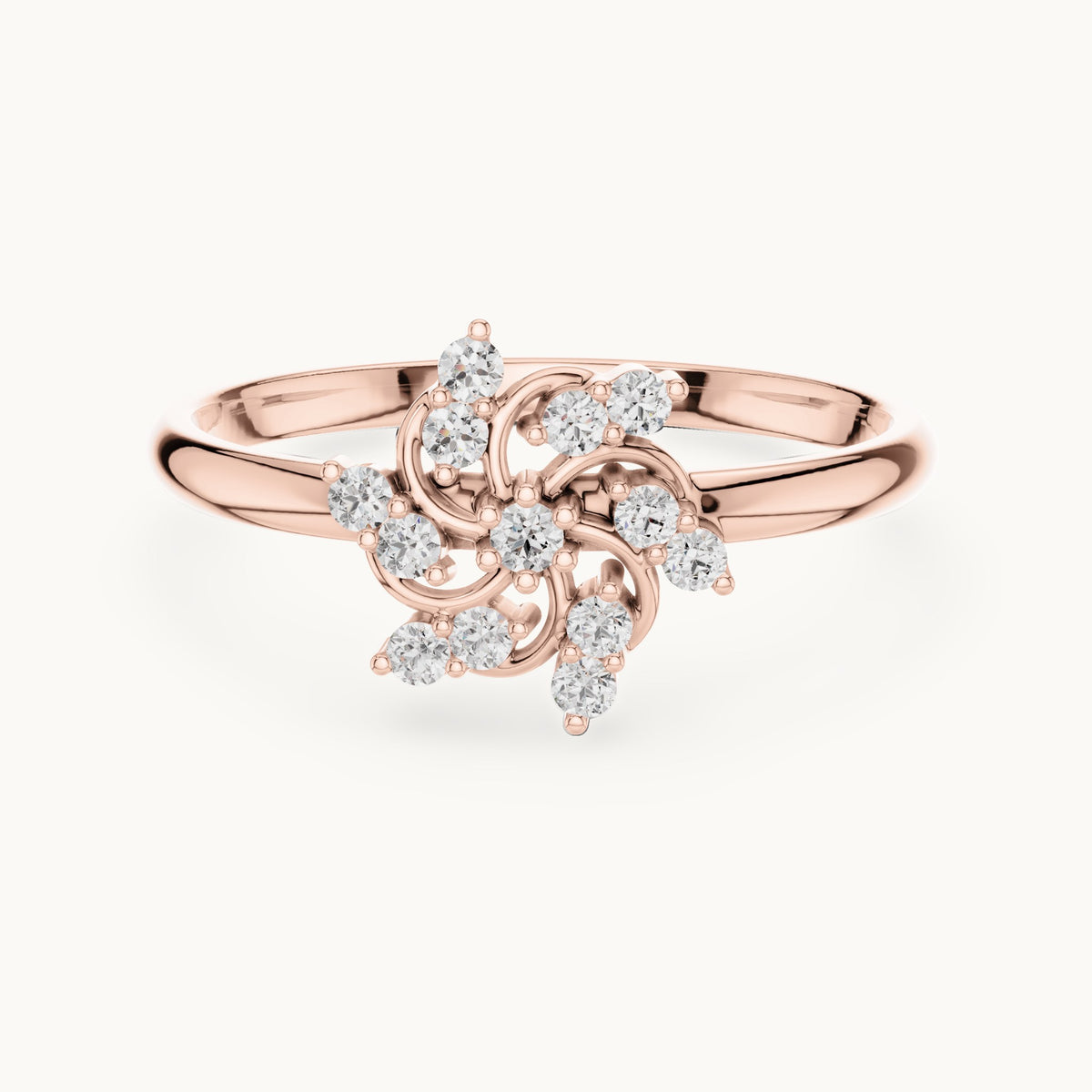 Round lab-grown diamond spiral pinwheel ring in rose gold, 0.106 CT TW, view 4