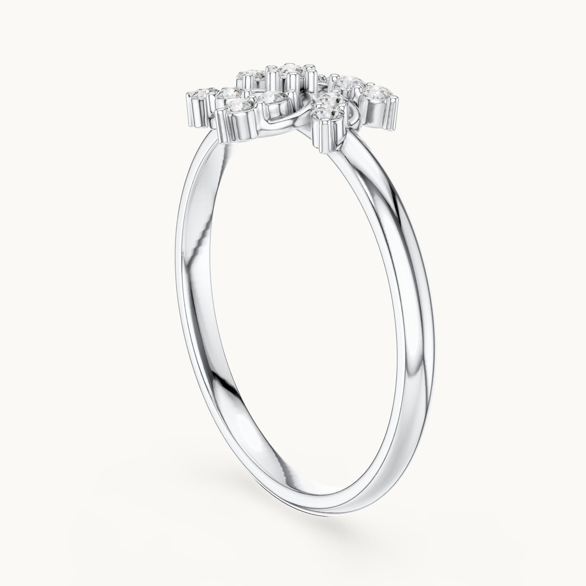 Round lab-grown diamond spiral pinwheel ring in white gold, 0.106 CT TW, view 1