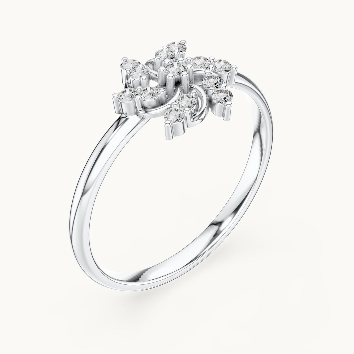 Round lab-grown diamond spiral pinwheel ring in white gold, 0.106 CT TW, view 2