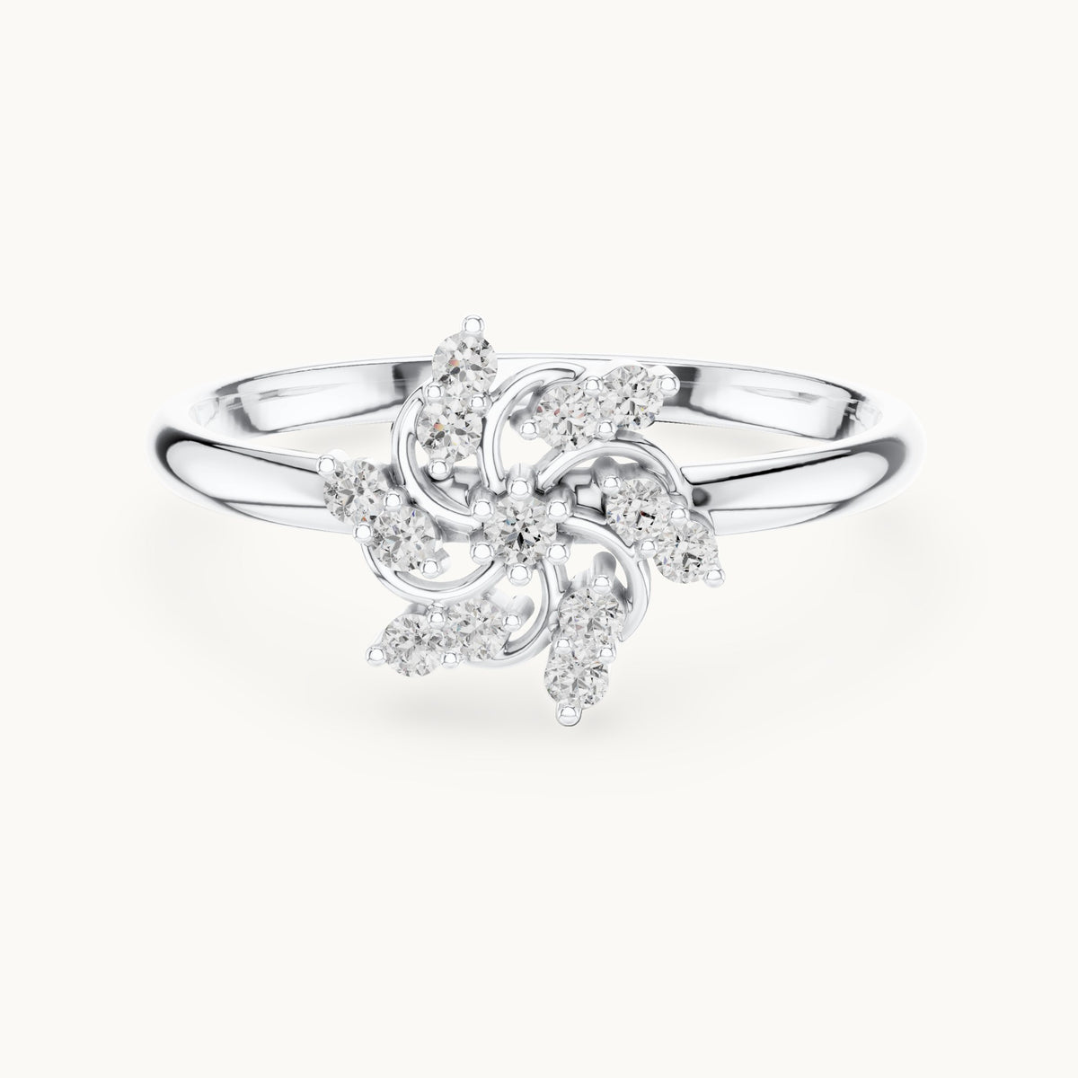 Round lab-grown diamond spiral pinwheel ring in white gold, 0.106 CT TW, view 4