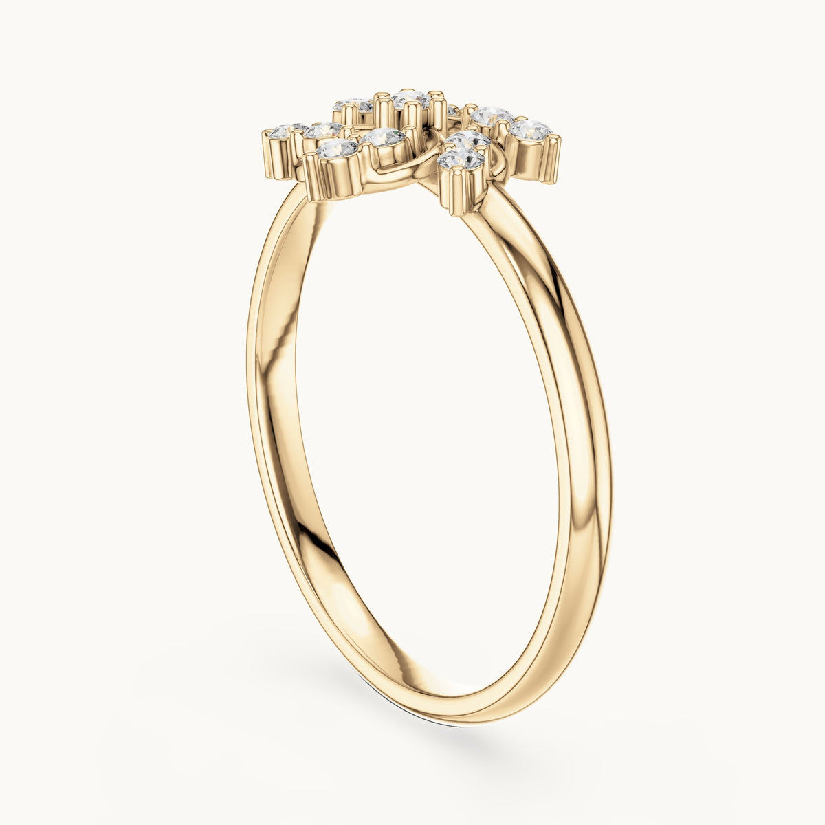 Round lab-grown diamond spiral pinwheel ring in yellow gold, 0.106 CT TW, view 1