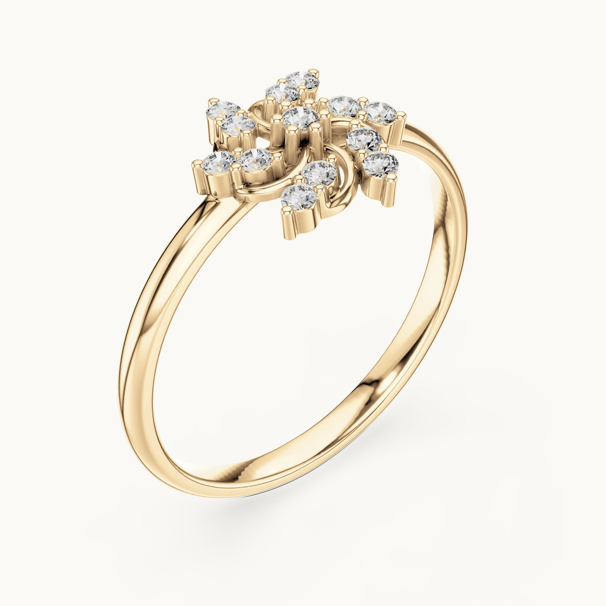 Round lab-grown diamond spiral pinwheel ring in yellow gold, 0.106 CT TW, view 2