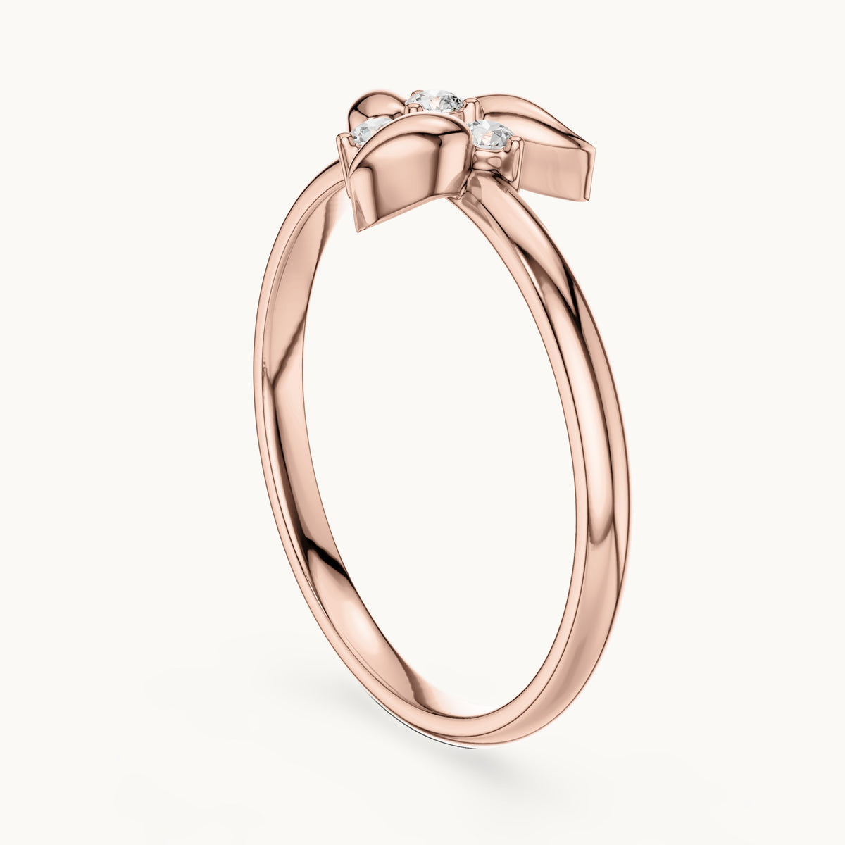 Round lab-grown diamond leaf spray ring in rose gold, 0.06 CT TW, view 1