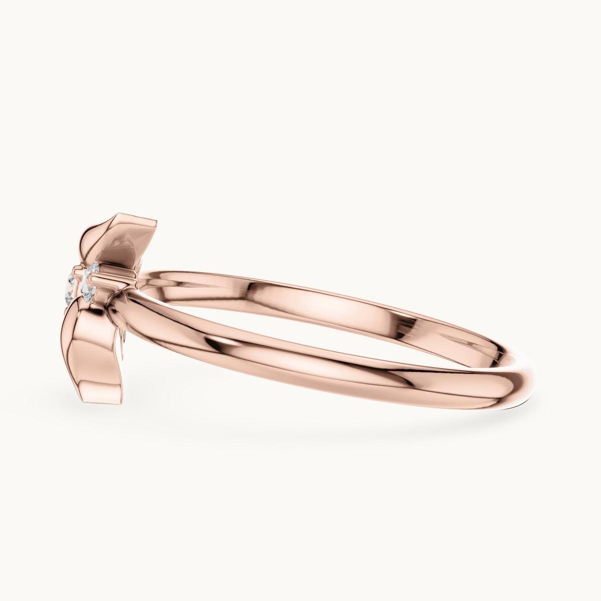 Round lab-grown diamond leaf spray ring in rose gold, 0.06 CT TW, view 3