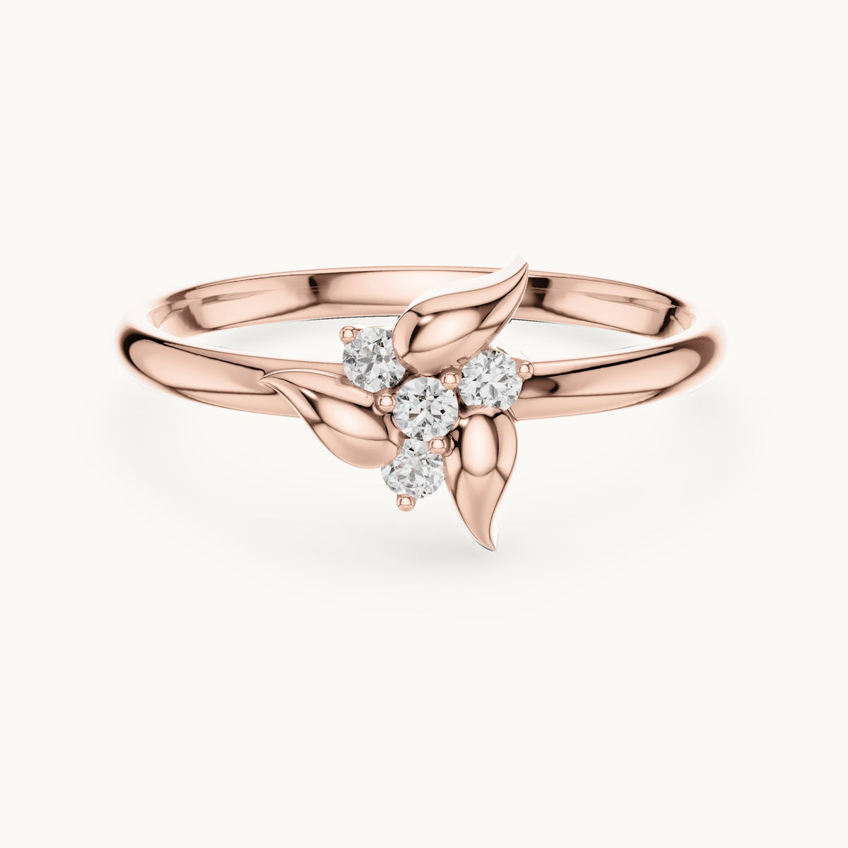 Round lab-grown diamond leaf spray ring in rose gold, 0.06 CT TW, view 4