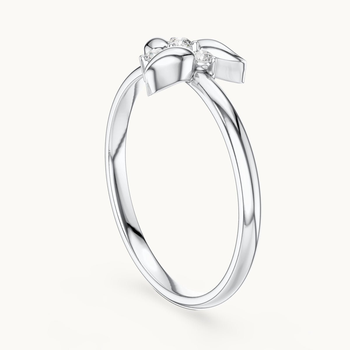 Round lab-grown diamond leaf spray ring in white gold, 0.06 CT TW, view 1
