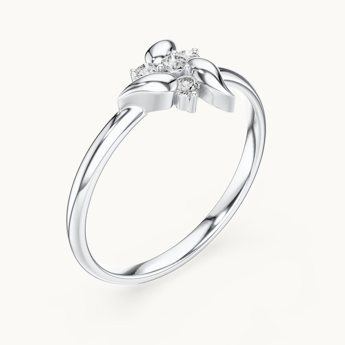 Round lab-grown diamond leaf spray ring in white gold, 0.06 CT TW, view 2