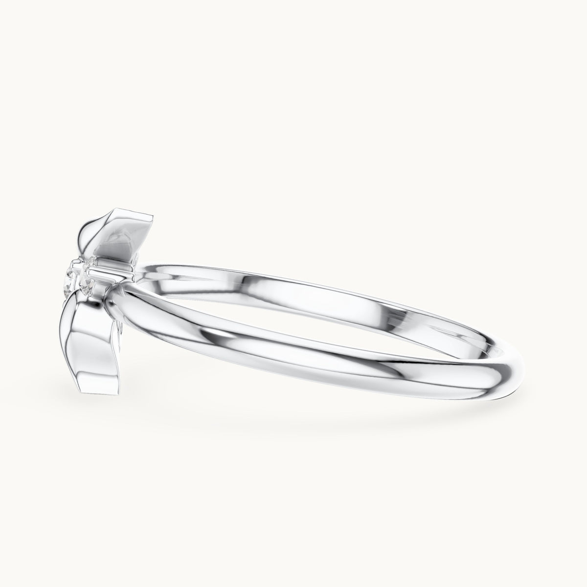 Round lab-grown diamond leaf spray ring in white gold, 0.06 CT TW, view 3