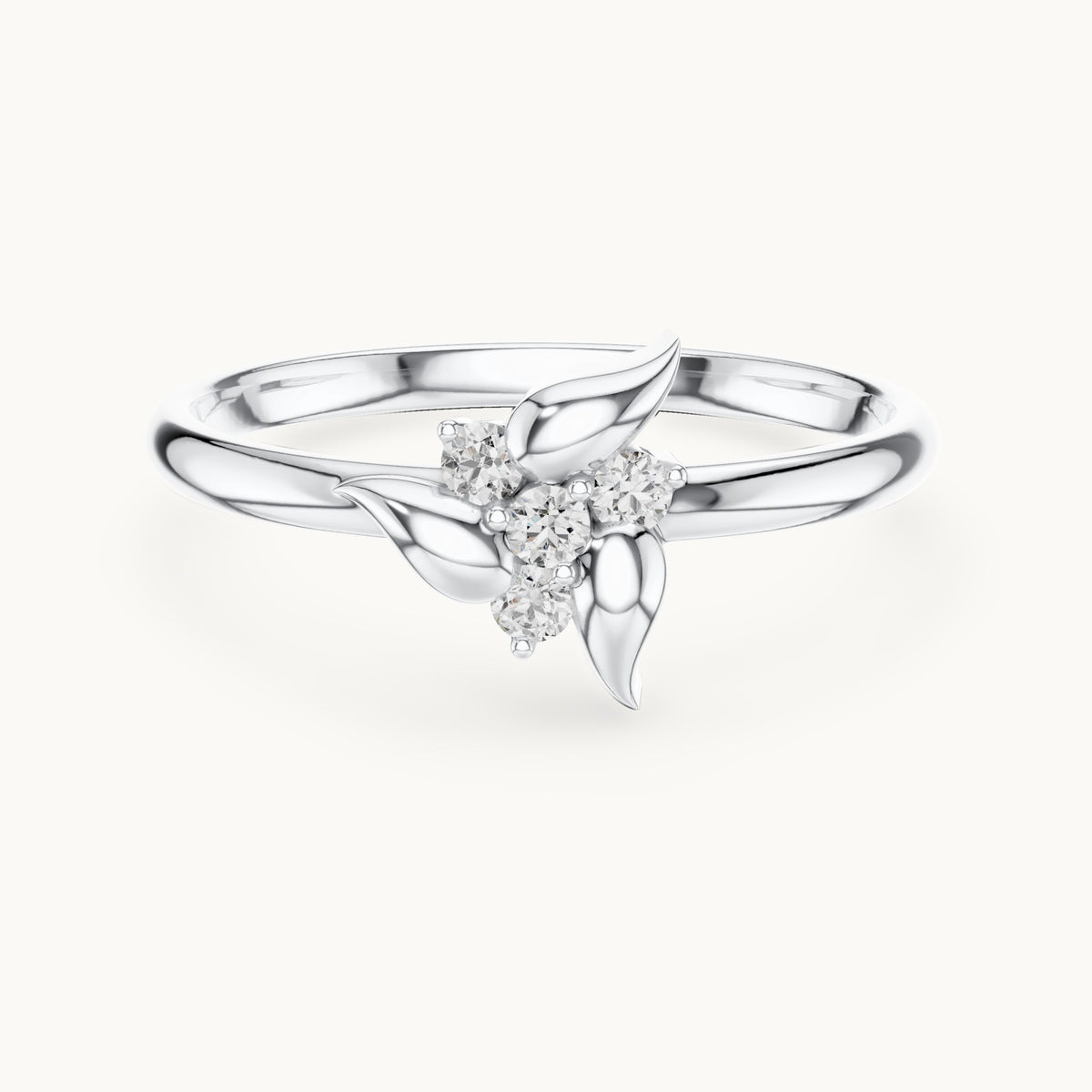 Round lab-grown diamond leaf spray ring in white gold, 0.06 CT TW, view 4