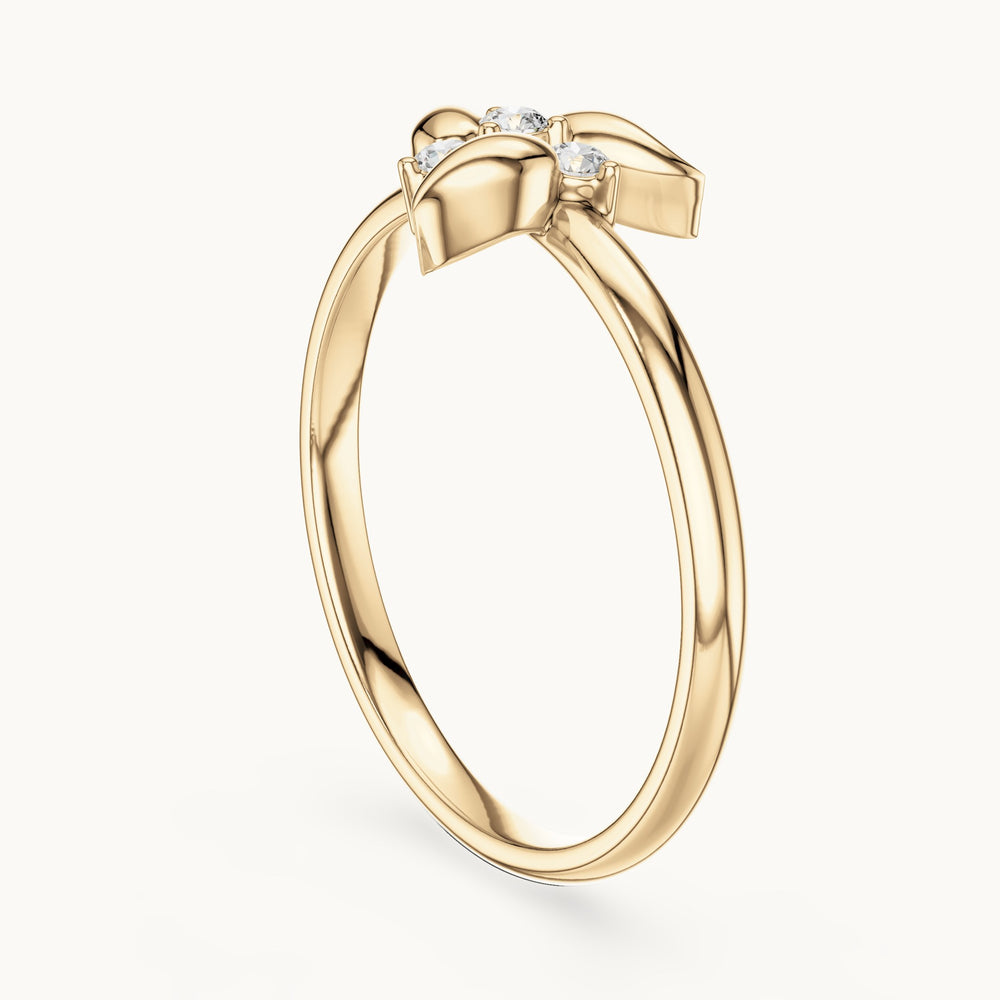Round lab-grown diamond leaf spray ring in yellow gold, 0.06 CT TW, view 1
