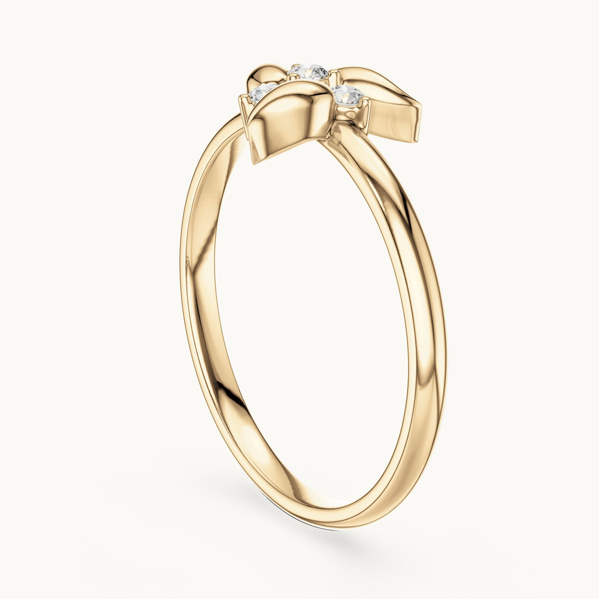 Round lab-grown diamond leaf spray ring in yellow gold, 0.06 CT TW, view 1