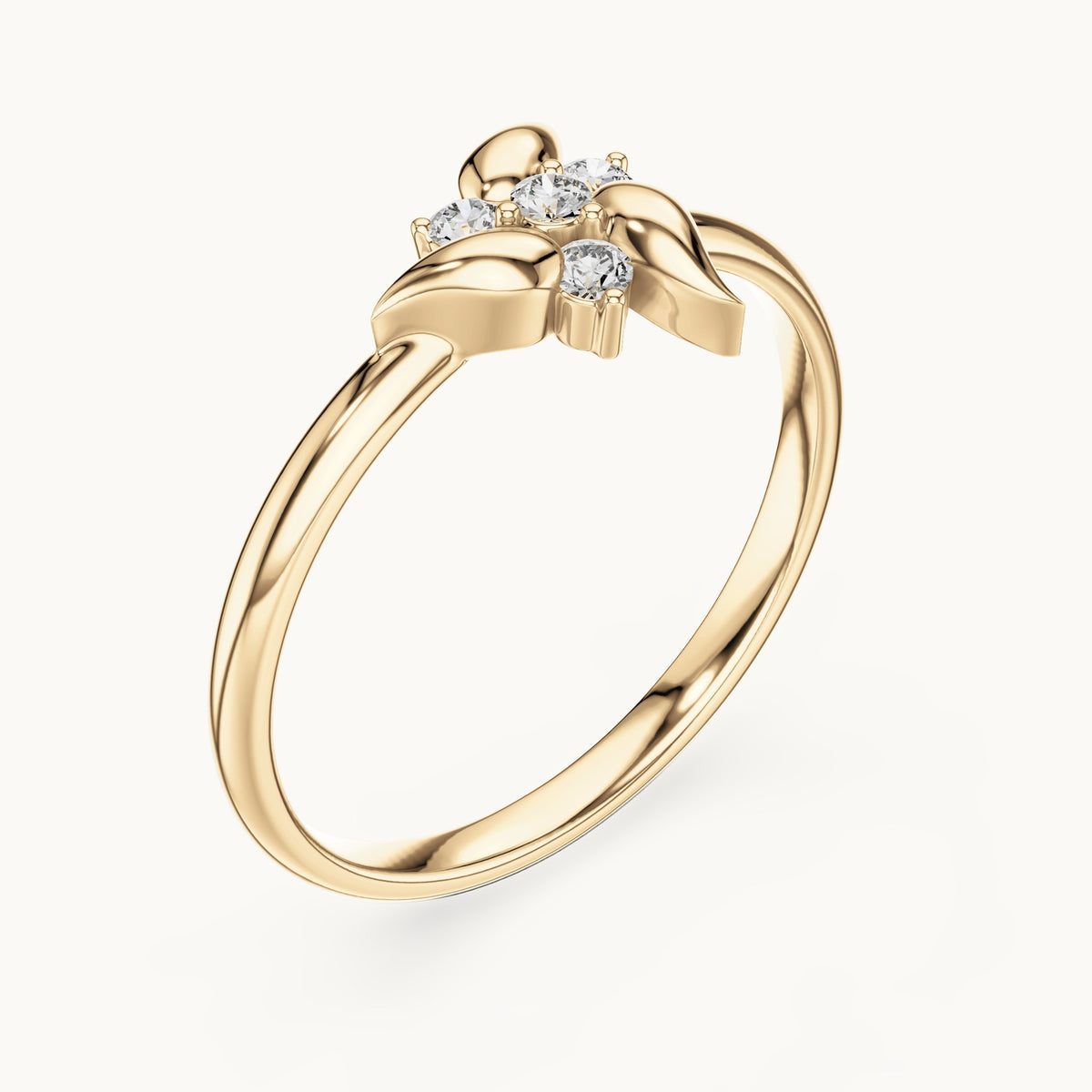 Round lab-grown diamond leaf spray ring in yellow gold, 0.06 CT TW, view 2
