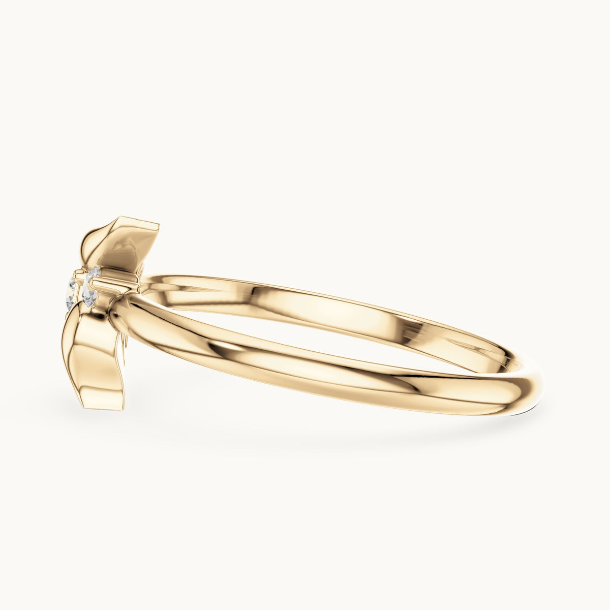 Round lab-grown diamond leaf spray ring in yellow gold, 0.06 CT TW, view 3