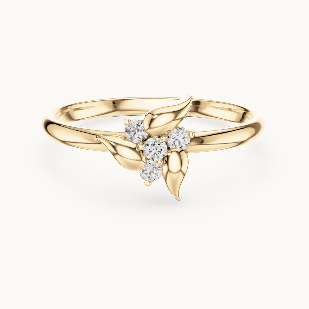 Round lab-grown diamond leaf spray ring in yellow gold, 0.06 CT TW, view 4