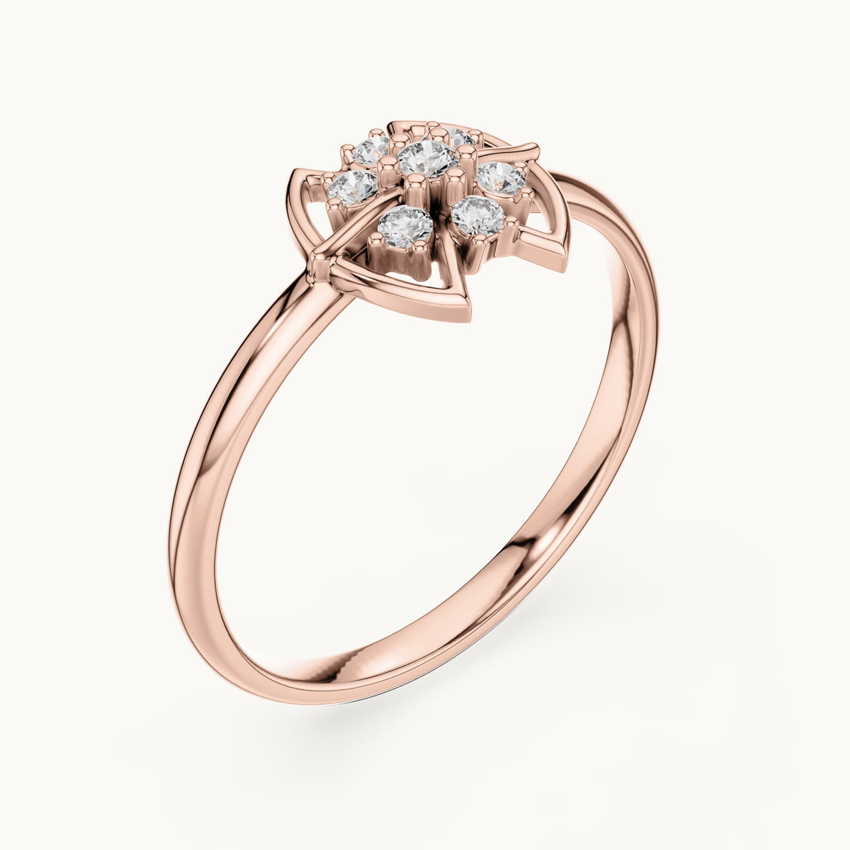 Round lab-grown diamond eye frame cluster ring in rose gold, 0.075 CT TW, view 2